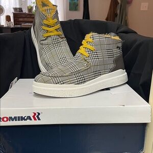 Romika Checkered High-Tops with Yellow Accents